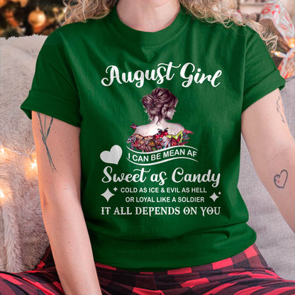 August Girl T-Shirt – Sweet As Candy, Cold As Ice - Birthday Gift for Women - LUAN08 (SKU26T-01-38-08)