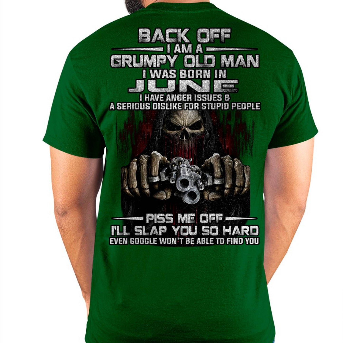 June - Grumpy Old Man T-Shirt – Funny Skull Gun Graphic Tee for Men - LUAN06 (SKU09-109-06)