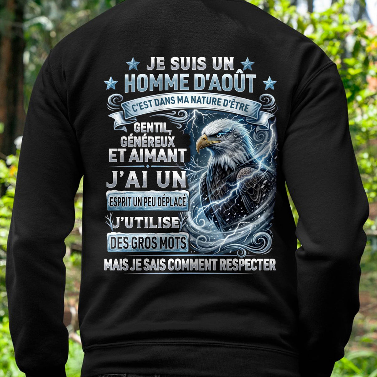 AOÛT - ESPRIT MALICIEUX MAIS SAIT RESPECTER - T-SHIRT ANNIVERSAIRE HOMME - IMPRESSION DTG PREMIUM - LUAN08 (SKU2604-86-08)