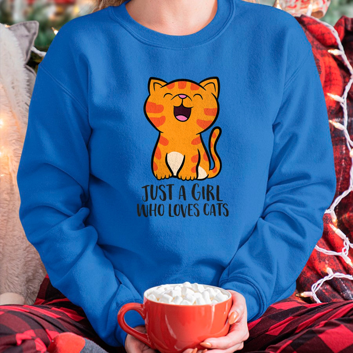 Cat Love Shirt, Funny Cat Lover Gift UnisexT-Shirt/Hoodie/Sweatshirt HLT00 - Womens Just a Girl Who Loves Cats Kitten V-Neck T-Shirt