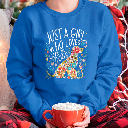 Cat Love Shirt, Funny Cat Lover Gift UnisexT-Shirt/Hoodie/Sweatshirt HLT00 - Just a Girl who Loves Cats and Dogs T-Shirt