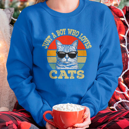 Cat Love Shirt, Funny Cat Lover Gift UnisexT-Shirt/Hoodie/Sweatshirt HLT00 - Vintage Just A Boy Who Loves Cats Boy Kid Cat Lover for Boys T-Shirt
