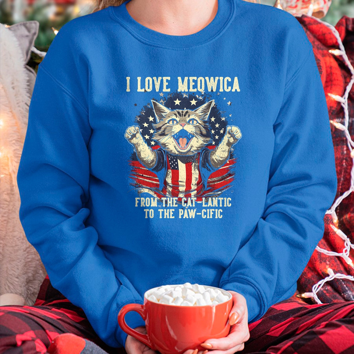 Cat Love Shirt, Funny Cat Lover Gift UnisexT-Shirt/Hoodie/Sweatshirt HLT00 - 4th July Cat Lover, I Love Meowica Patriotic Funny Happy Cat T-Shirt