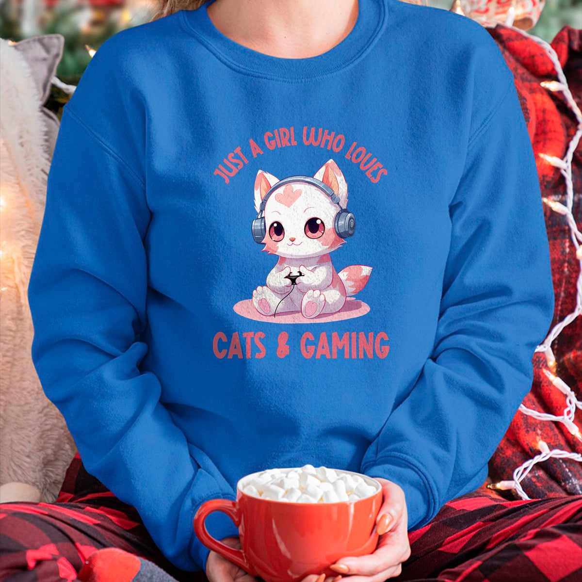 Cat Love Shirt, Funny Cat Lover Gift UnisexT-Shirt/Hoodie/Sweatshirt HLT00 - Just a Girl Who Loves Cats and Gaming Cute Kawaii Kitten T-Shirt