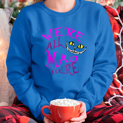 Cat Love Shirt, Funny Cat Lover Gift UnisexT-Shirt/Hoodie/Sweatshirt HLT00 - Cheshire Cat - We_re All Mad Here T-Shirt, Women, Black, Large