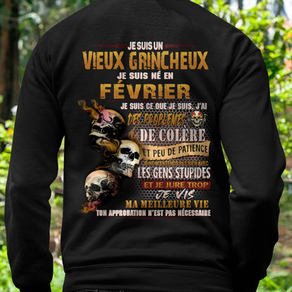Je Suis Un Vieux Grincheux Né en Février – T-Shirt Homme Fort Caractère - LUAN02 (SKU2604-33-02)