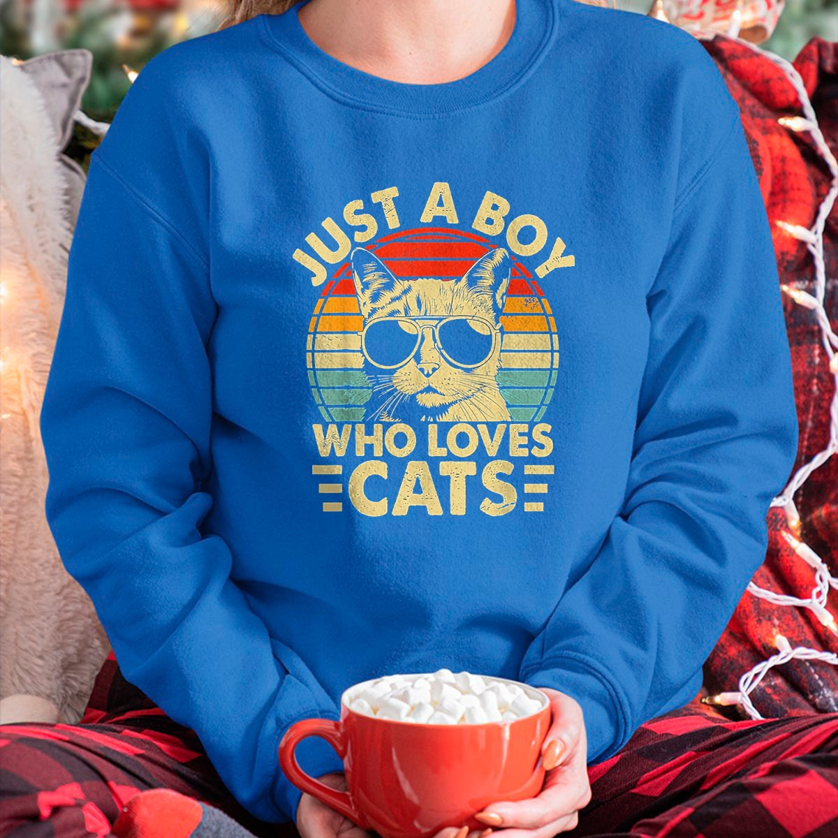 Cat Love Shirt, Funny Cat Lover Gift UnisexT-Shirt/Hoodie/Sweatshirt HLT00 - Vintage Just A Boy Who Loves Cats Boy Kitten Cat Lover Boys T-Shirt, Youth, Heather Blue, Small (1)