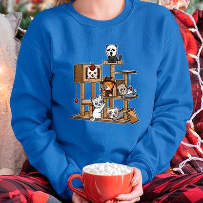 Cat Love Shirt, Funny Cat Lover Gift UnisexT-Shirt/Hoodie/Sweatshirt HLT00 - Funny Horror Movie Kitten Playing On Cat Tree T-Shirt