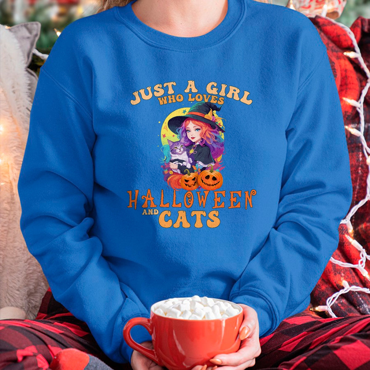 Cat Love Shirt, Funny Cat Lover Gift UnisexT-Shirt/Hoodie/Sweatshirt HLT00 - Just A Girl Who Loves Halloween and Cats Spooky Fall Pumpkin T-Shirt