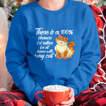 Cat Love Shirt, Funny Cat Lover Gift UnisexT-Shirt/Hoodie/Sweatshirt HLT00 - There Is A 100 Chance I_d Rather Be At Home With My Cat T-Shirt