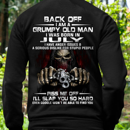 July - Grumpy Old Man T-Shirt – Funny Skull Gun Graphic Tee for Men - LUAN07 (SKU09-109-07)