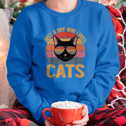 Cat Love Shirt, Funny Cat Lover Gift UnisexT-Shirt/Hoodie/Sweatshirt HLT00 - Just A Boy Who Loves Cats Retro Cat Lover Boys Kids T-Shirt, Youth, Purple Heather, Small