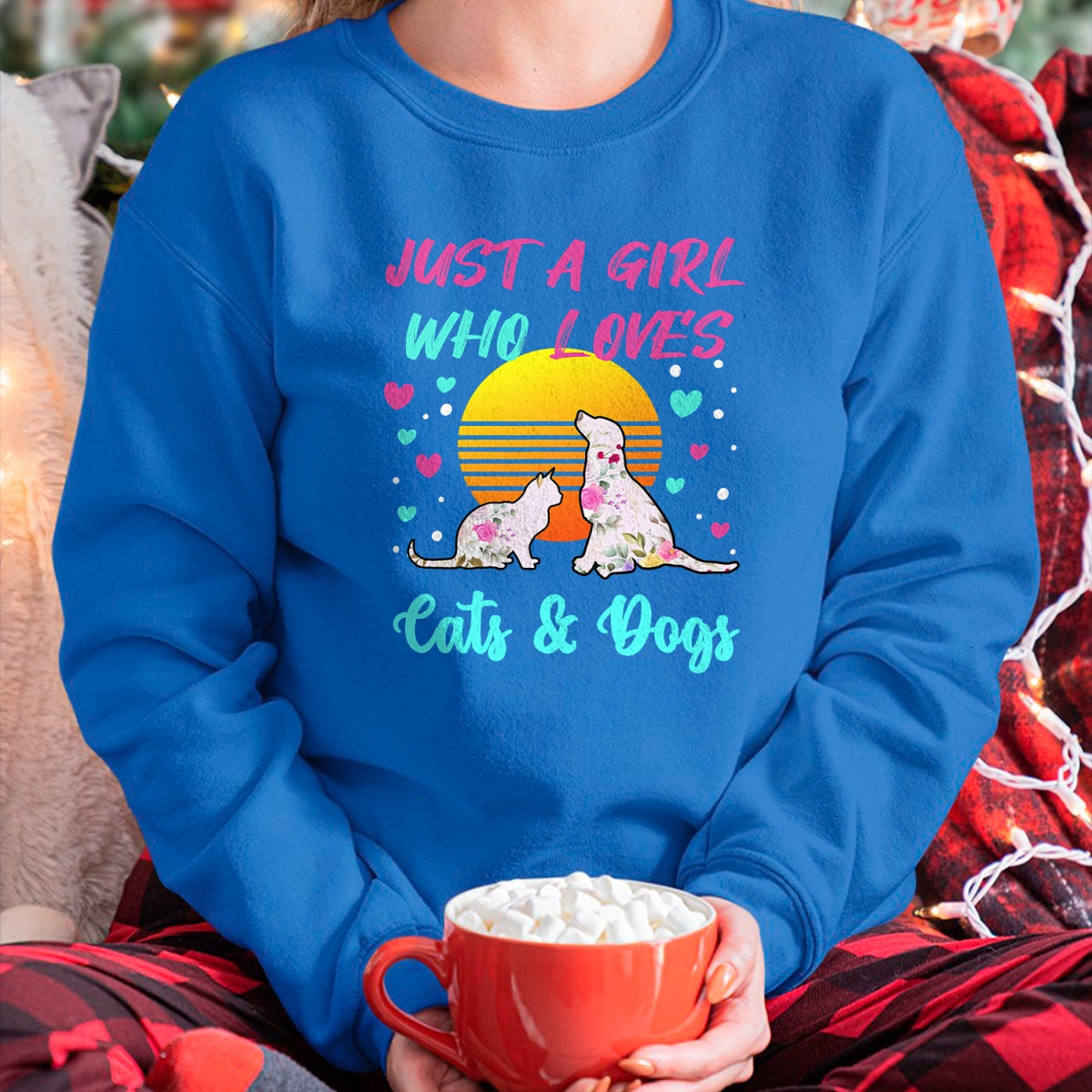 Cat Love Shirt, Funny Cat Lover Gift UnisexT-Shirt/Hoodie/Sweatshirt HLT00 - Just a Girl who Loves Cats and Dogs T-Shirt for Women T-Shirt