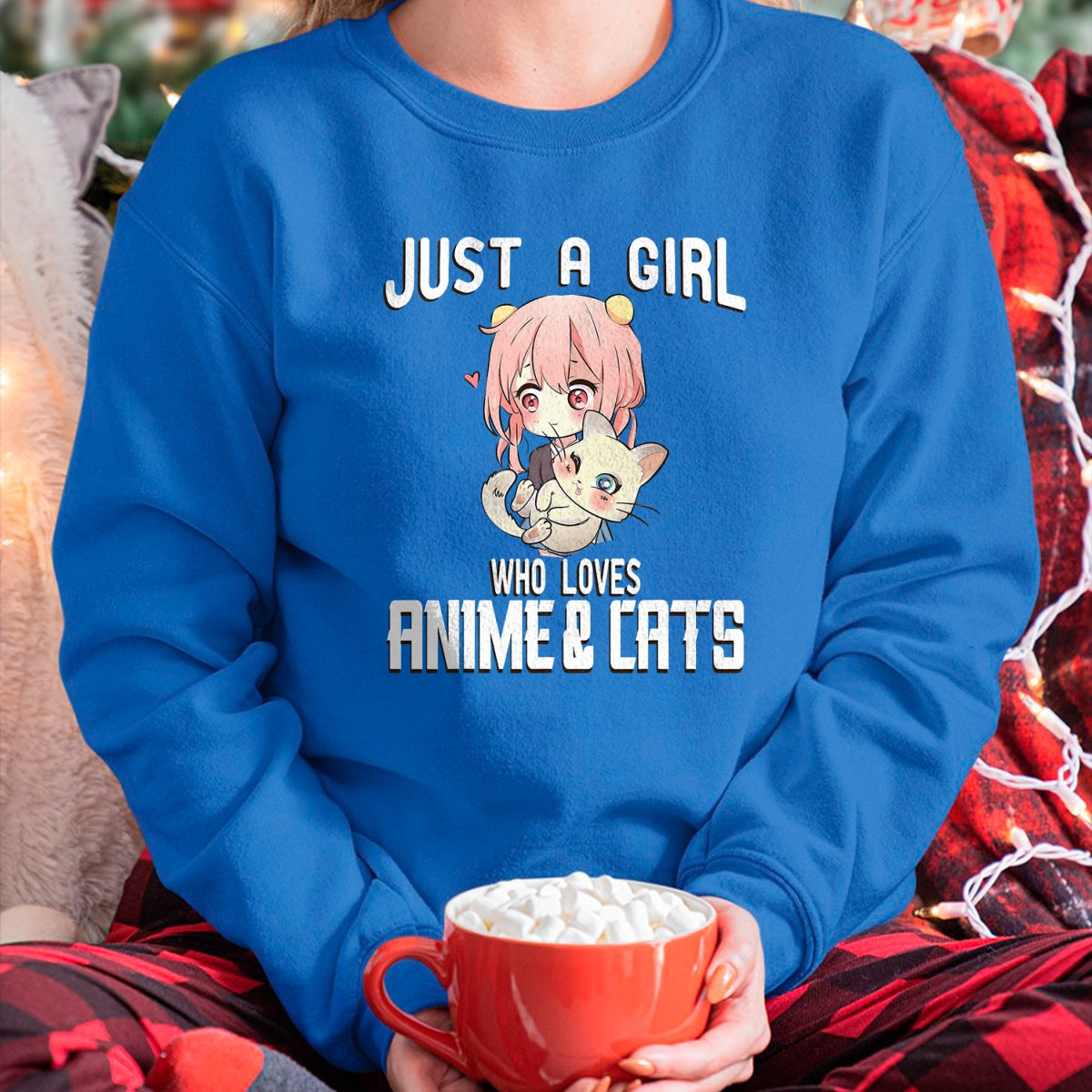 Cat Love Shirt, Funny Cat Lover Gift UnisexT-Shirt/Hoodie/Sweatshirt HLT00 - Just a Girl who Loves Anime and Cats Lover for Teen T-Shirt