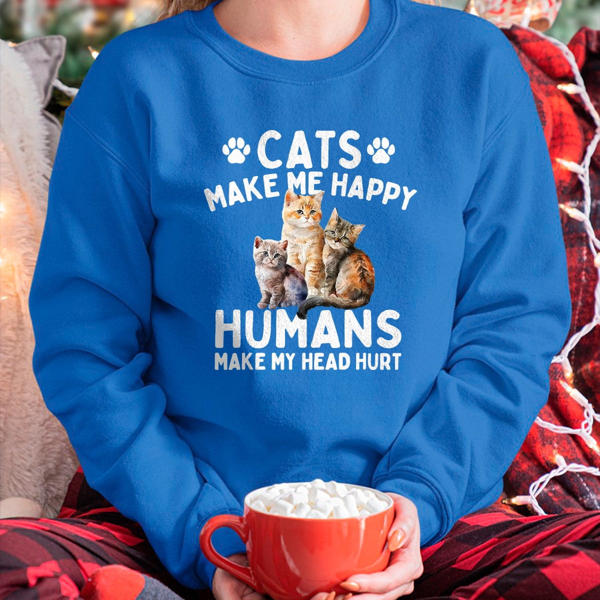 Cat Love Shirt, Funny Cat Lover Gift UnisexT-Shirt/Hoodie/Sweatshirt HLT00 - Cats Make Me Happy Humans Make My Head Hurt - Cat Lover T-Shirt, Men, Black, 3X-Large