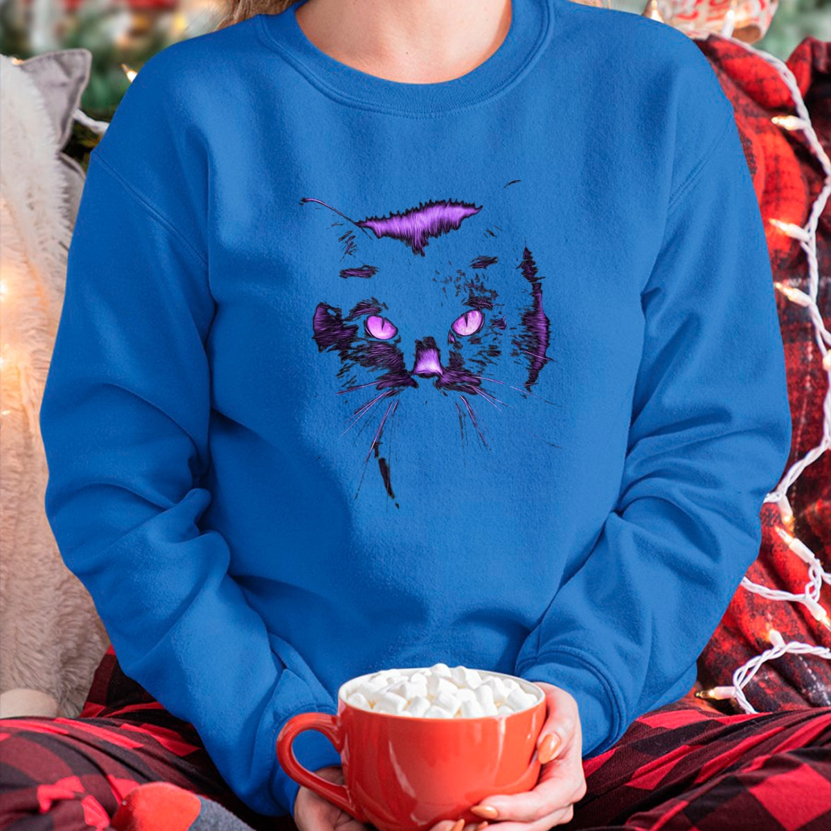 Cat Love Shirt, Funny Cat Lover Gift UnisexT-Shirt/Hoodie/Sweatshirt HLT00 - Cool Halloween Shirt Purple Cat, Witches Familiar, Cat_s Eye T-Shirt, Women, Black, X-Large