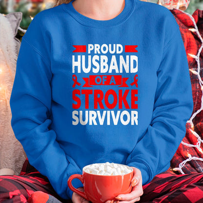 Best Husband Shirt, Wife and Husband Unisex T-Shirt/Hoodie/Sweatshirt HLT00 - Proud Husband of A Stroke Survivor Red Ribbon Support T-Shirt, Men, Heather Blue, 4X-Large