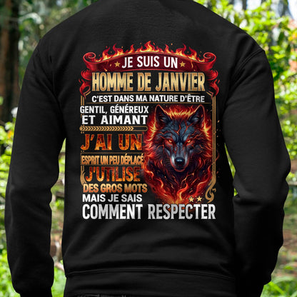 JANVIER - ESPRIT MALICIEUX MAIS SAIT RESPECTER - T-SHIRT ANNIVERSAIRE HOMME - IMPRESSION DTG PREMIUM - LUAN01 (SKU2604-87-01)