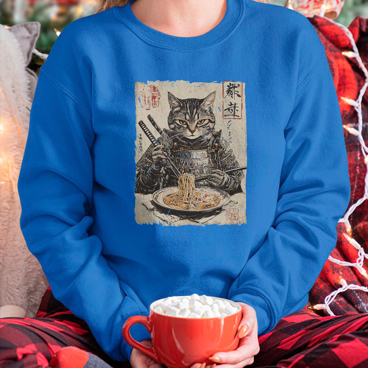 Cat Love Shirt, Funny Cat Lover Gift UnisexT-Shirt/Hoodie/Sweatshirt HLT00 - Samurai Cat Loves Ramen Funny Anime Japanese Artwork Samurai T-Shirt, Men, Black, X-Large