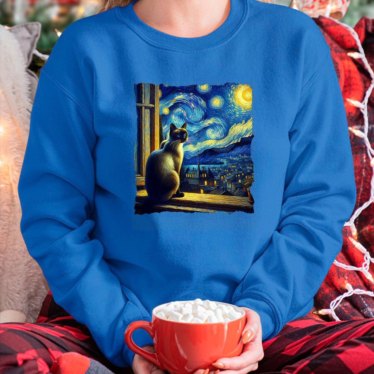 Cat Love Shirt, Funny Cat Lover Gift UnisexT-Shirt/Hoodie/Sweatshirt HLT00 - Cat Siamese Cat Starry Night Siamese T-Shirt