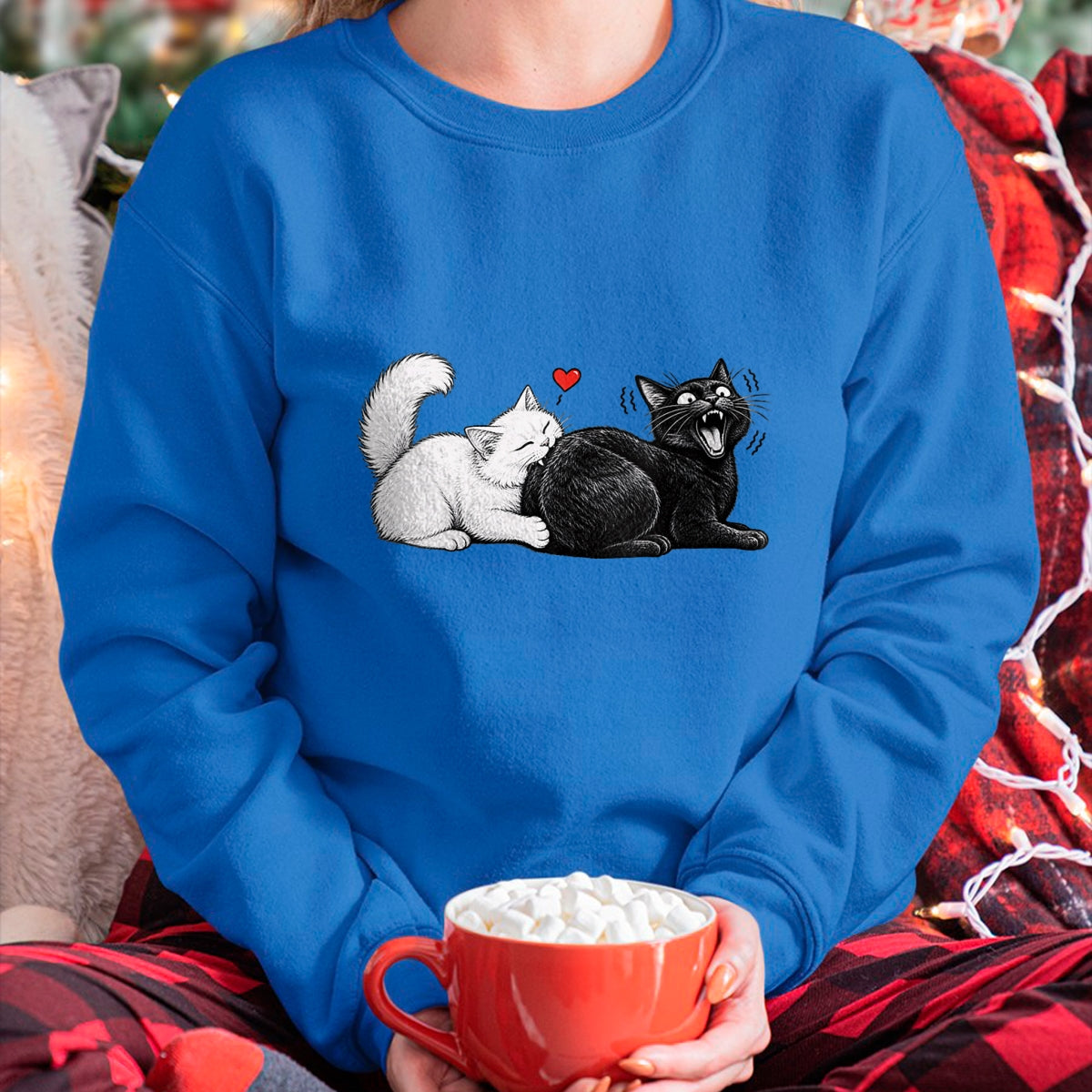 Cat Love Shirt, Funny Cat Lover Gift UnisexT-Shirt/Hoodie/Sweatshirt HLT00 - Women_s Funny Cat Couple Black White Cats Love Cat Biting Cat Butt V-Neck T-Shirt