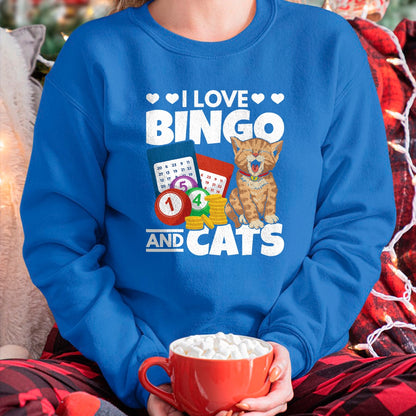 Cat Love Shirt, Funny Cat Lover Gift UnisexT-Shirt/Hoodie/Sweatshirt HLT00 - Cat Lover I Love Bingo and Cats Gambling Bingo Player Bingo T-Shirt