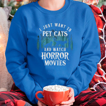 Cat Love Shirt, Funny Cat Lover Gift UnisexT-Shirt/Hoodie/Sweatshirt HLT00 - Funny I Just Want to Pet Cats and Watch Horror Movies Lover T-Shirt, Men, Black, 3X-Large
