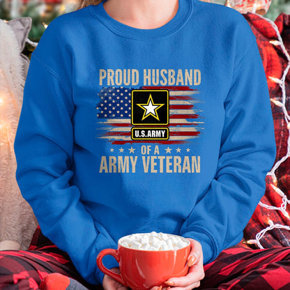 Best Husband Shirt, Wife and Husband Unisex T-Shirt/Hoodie/Sweatshirt HLT00 - Vintage Proud Husband Of A Army Veteran With American Flag T-Shirt