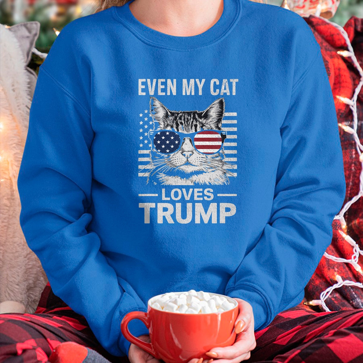 Cat Love Shirt, Funny Cat Lover Gift UnisexT-Shirt/Hoodie/Sweatshirt HLT00 - Cat Sunglasses USA Flag Even My Cat Loves Trump T-Shirt
