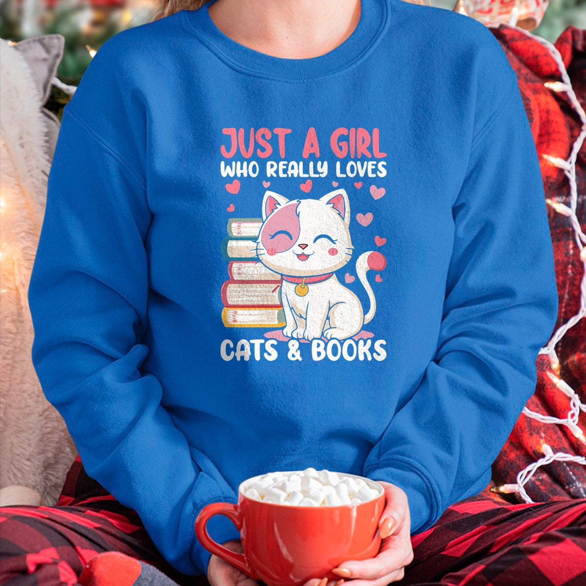 Cat Love Shirt, Funny Cat Lover Gift UnisexT-Shirt/Hoodie/Sweatshirt HLT00 - Girl Who Loves Cats and Books Cute T-Shirt