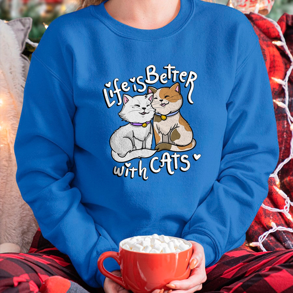 Cat Love Shirt, Funny Cat Lover Gift UnisexT-Shirt/Hoodie/Sweatshirt HLT00 - Valentine_s Cat Lover Life is Better with Cats Mother_s Day T-Shirt Small