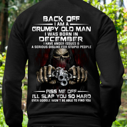 December - Grumpy Old Man T-Shirt – Funny Skull Gun Graphic Tee for Men - LUAN12 (SKU09-109-12)