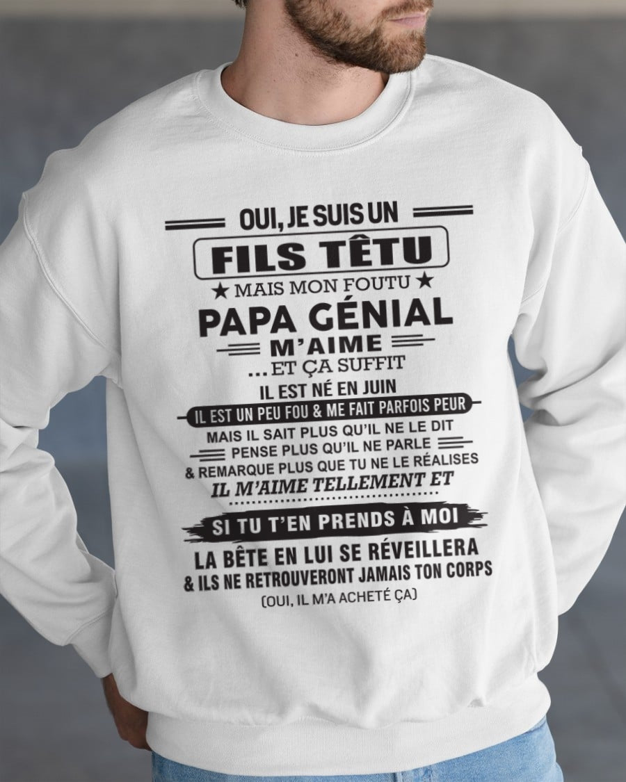 JUIN - Oui, je suis un garçon têtu – T-shirt | Cadeau d’anniversaire de papa pour son fils - LUAN06 / fr06 (SKU12-260-06)