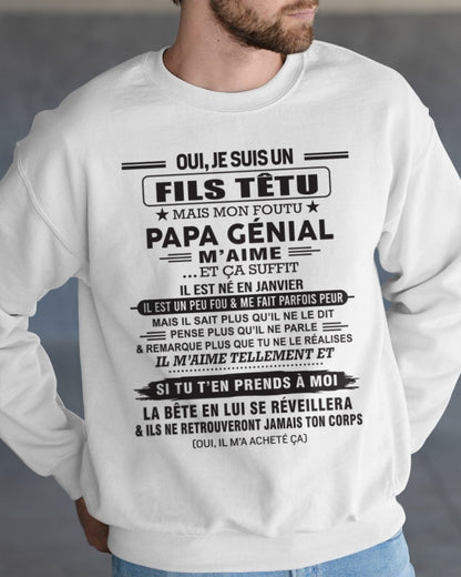 JANVIER - Oui, je suis un garçon têtu – T-shirt | Cadeau d’anniversaire de papa pour son fils - LUAN01 / fr01 (SKU12-260-01)