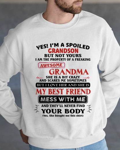 "YES! I'M A SPOILED GRANDSON OF AWESOME GRANDMA" – THE BEAUTIFUL T - SHIRT FROM GRANDMA – LUAN00 (SKU2606-392-00)