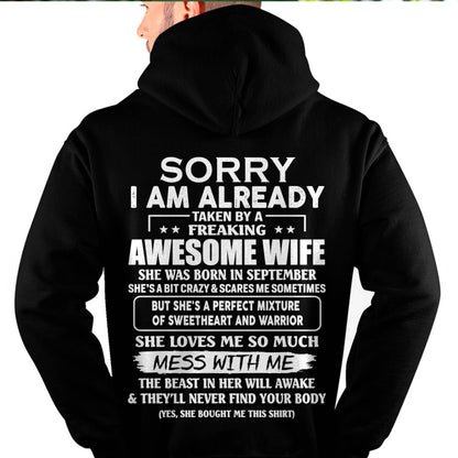 September - Sorry I’m Already Taken by an Awesome Wife - Perfect Gift For Your Husband - LUAN09 (SKU68-86-09)