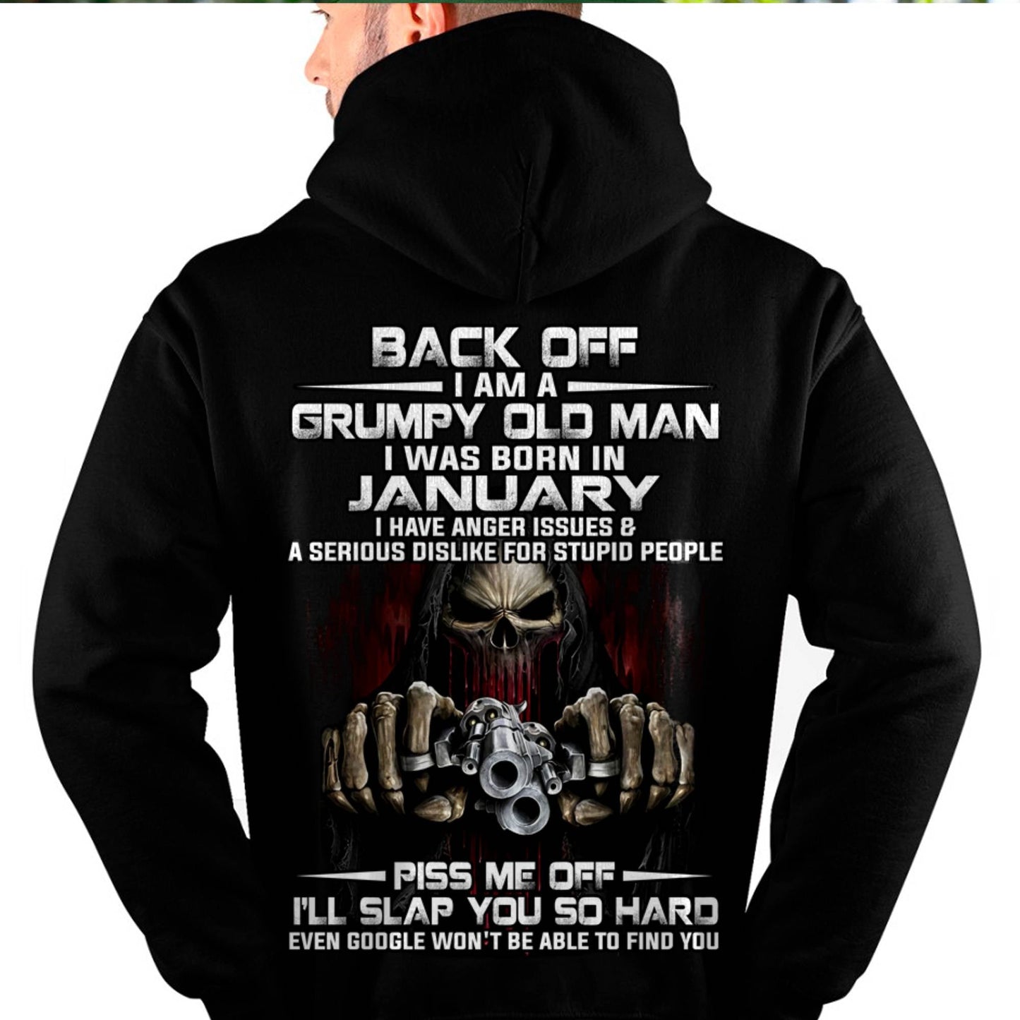 January - Grumpy Old Man T-Shirt – Funny Skull Gun Graphic Tee for Men - LUAN01 (SKU09-109-01)