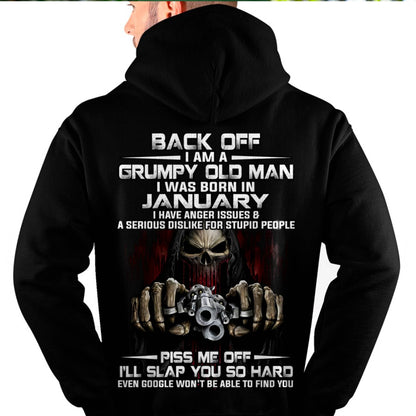 January - Grumpy Old Man T-Shirt – Funny Skull Gun Graphic Tee for Men - LUAN01 (SKU09-109-01)