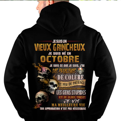 Je Suis Un Vieux Grincheux Né en Octobre – T-Shirt Homme Fort Caractère - LUAN10 (SKU2604-33-10)