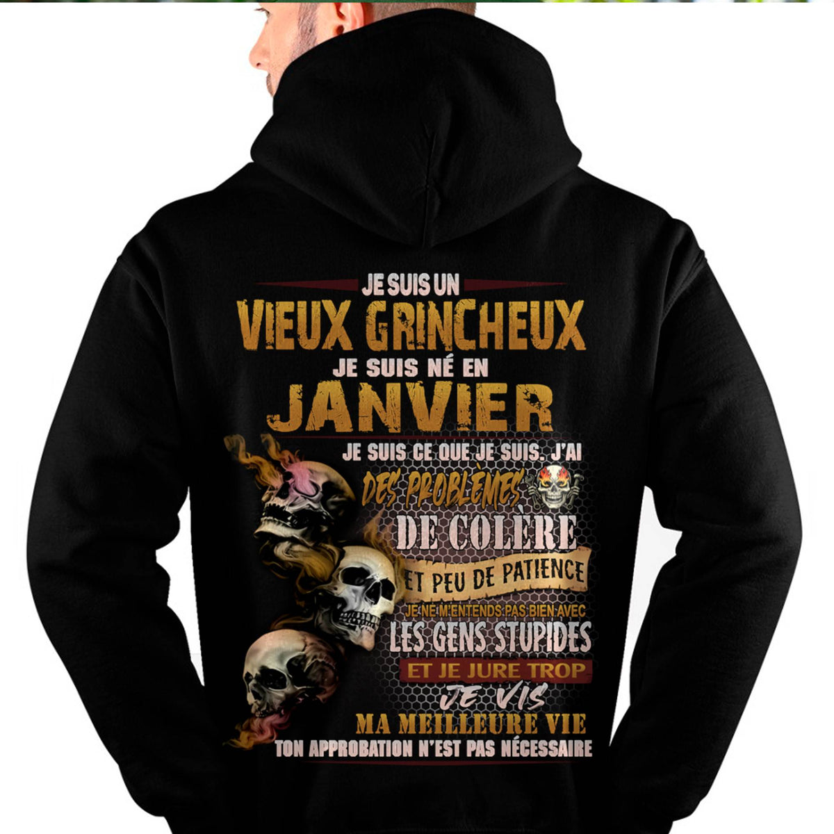 Je Suis Un Vieux Grincheux Né en Janvier – T-Shirt Homme Fort Caractère - LUAN01 (SKU2604-33-01)