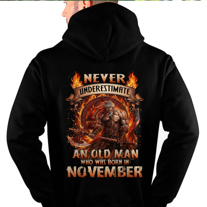 Never Underestimate An Old Man Born In November T-Shirt – Viking Warrior Graphic Tee Gift For Men - LUAN11 (SKU2604-257-11)