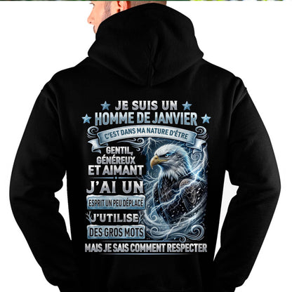 JANVIER - ESPRIT MALICIEUX MAIS SAIT RESPECTER - T-SHIRT ANNIVERSAIRE HOMME - IMPRESSION DTG PREMIUM - LUAN01 (SKU2604-86-01)
