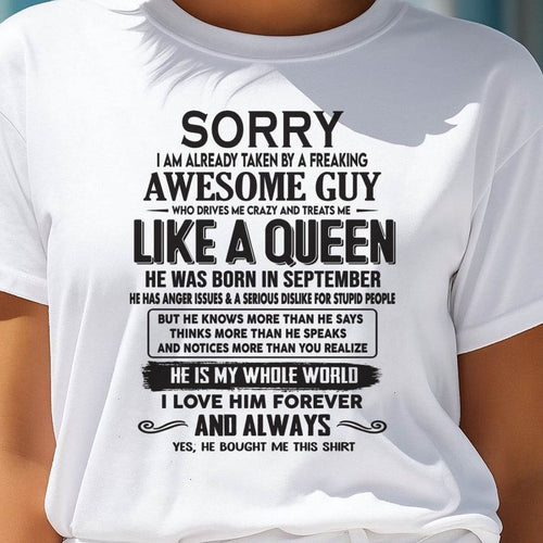 September - Sorry I am already taken by a freaking awesome guy - Gift for Wife From Husband - LUAN09 (SKU08-25-09)