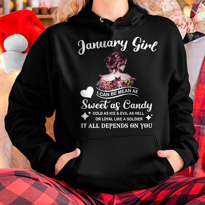 January Girl T-Shirt – Sweet As Candy, Cold As Ice - Birthday Gift for Women - LUAN01 (SKU26T-01-38-01)