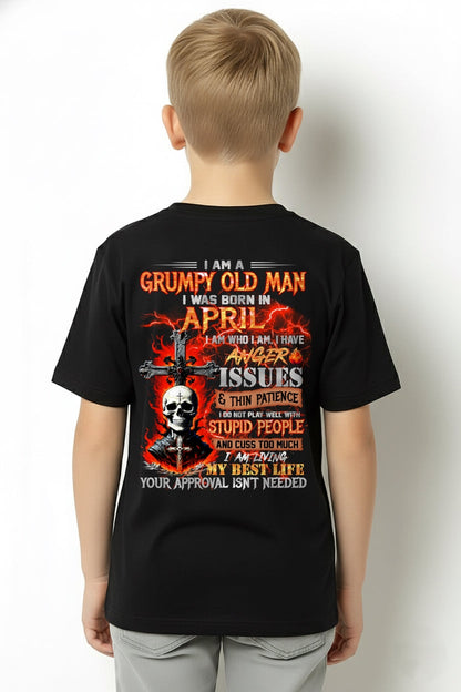 APRIL - GRUMPY OLD MAN T-SHIRT - FUNNY SKULL ANGER ISSUES TEE - PERFECT GIFT FOR MEN luan04 / male (SKU12-319-04)