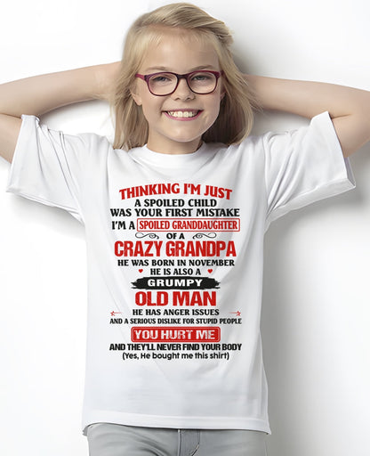Spoiled Granddaughter of a Crazy Grandpa Shirt – Birthday Gift from November Grandpa / Man - luan11 (SKU12-200-11)