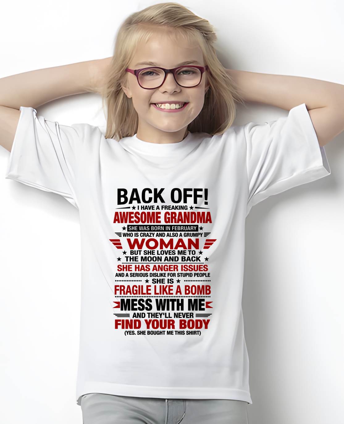 FEBRUARY AWESOME GRANDMA T-SHIRT – PERFECT GIFT FROM GRANDMA - LUAN02 (SKU2607-260-02)