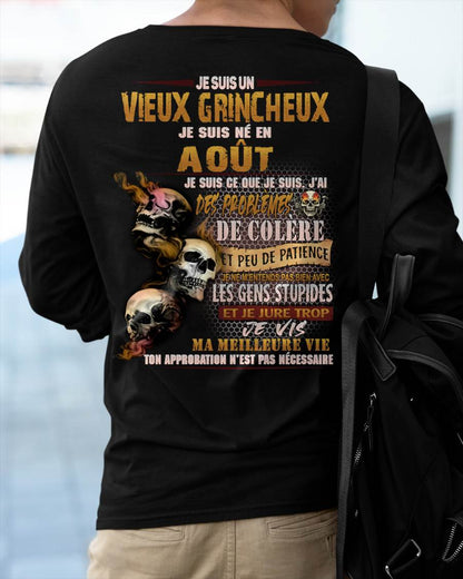 Je Suis Un Vieux Grincheux Né en Août – T-Shirt Homme Fort Caractère - LUAN08 (SKU2604-33-08)