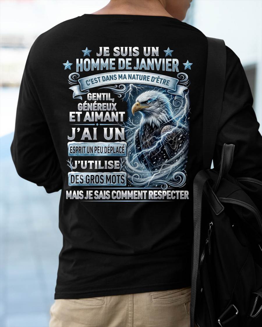 JANVIER - ESPRIT MALICIEUX MAIS SAIT RESPECTER - T-SHIRT ANNIVERSAIRE HOMME - IMPRESSION DTG PREMIUM - LUAN01 (SKU2604-86-01)