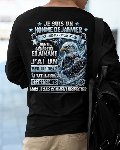 JANVIER - ESPRIT MALICIEUX MAIS SAIT RESPECTER - T-SHIRT ANNIVERSAIRE HOMME - IMPRESSION DTG PREMIUM - LUAN01 (SKU2604-86-01)